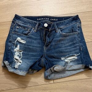 American Eagle Outfitters Distressed Dark Blue Jean Shorts
